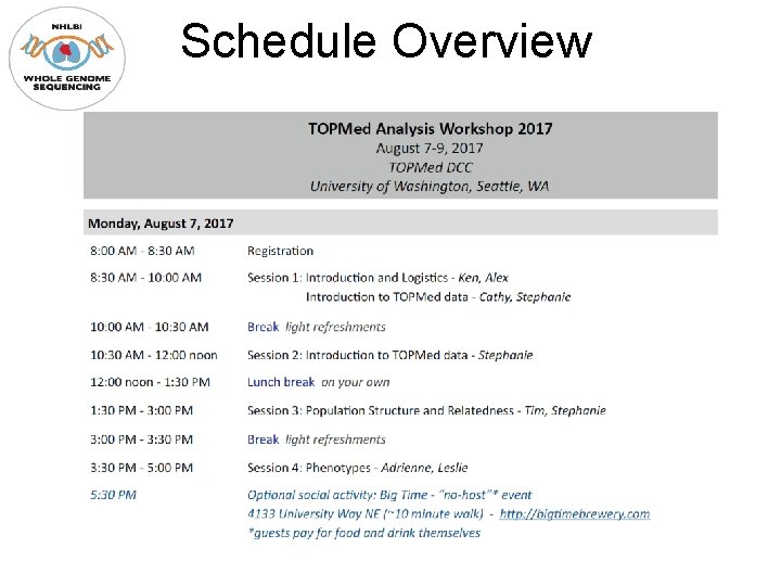 Schedule Overview 