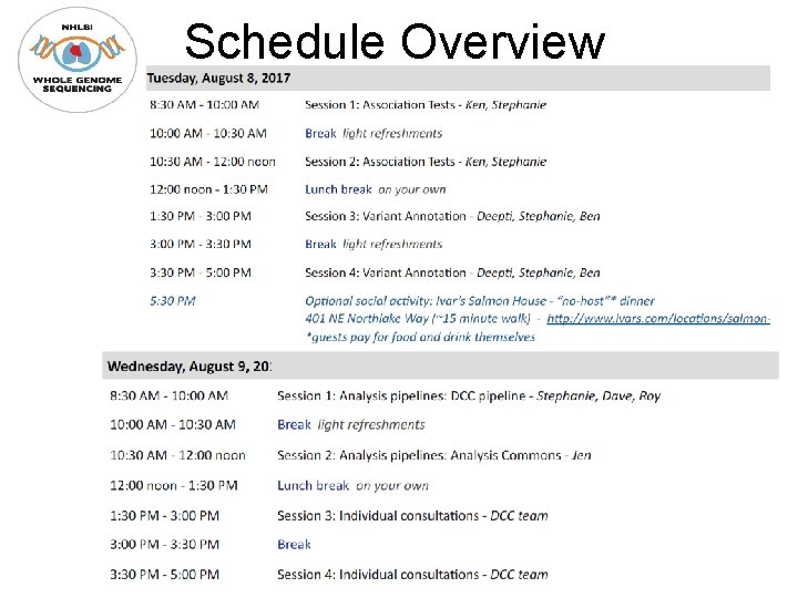 Schedule Overview 