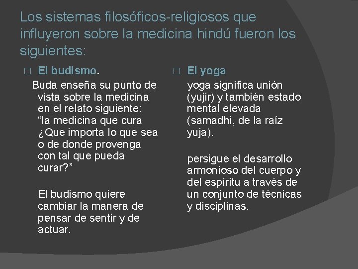 Los sistemas filosóficos-religiosos que influyeron sobre la medicina hindú fueron los siguientes: El budismo.