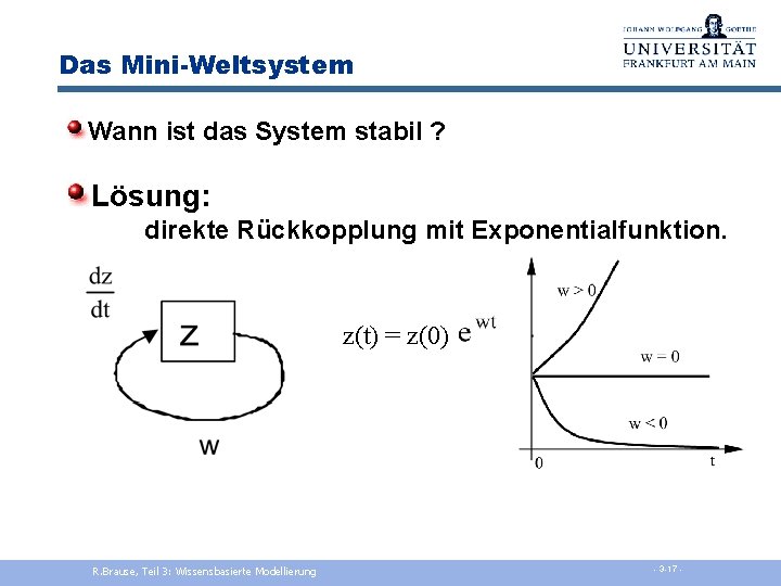 Das Mini-Weltsystem Wann ist das System stabil ? Lösung: direkte Rückkopplung mit Exponentialfunktion. z(t)