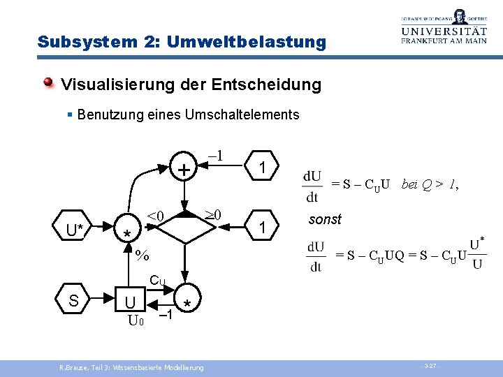 Subsystem 2: Umweltbelastung Visualisierung der Entscheidung § Benutzung eines Umschaltelements + U* – 1