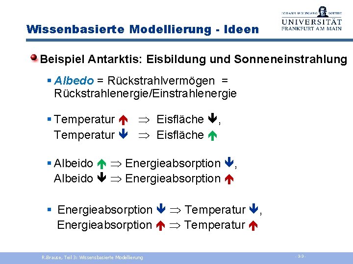 Wissenbasierte Modellierung - Ideen Beispiel Antarktis: Eisbildung und Sonneneinstrahlung § Albedo = Rückstrahlvermögen =