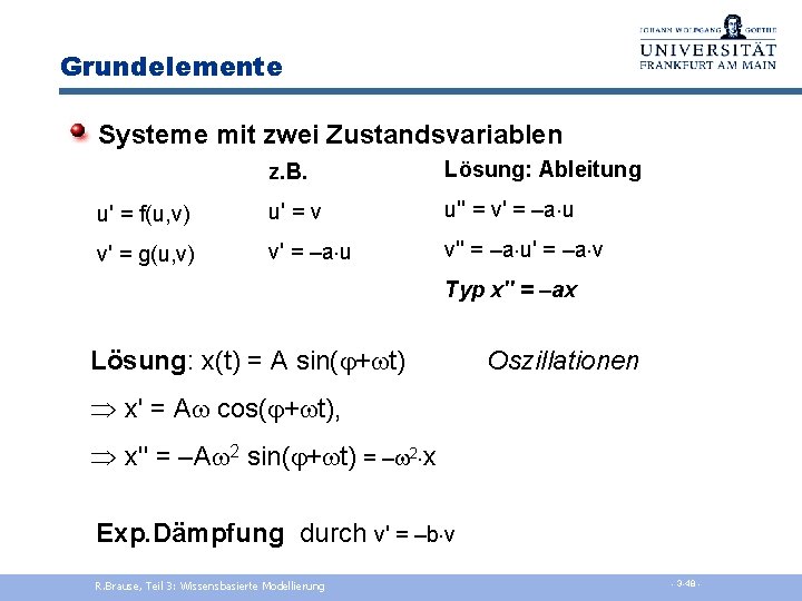 Grundelemente Systeme mit zwei Zustandsvariablen z. B. Lösung: Ableitung u' = f(u, v) u'