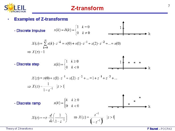 7 Z-transform • Examples of Z-transforms - Discrete impulse 1* * * 1* *