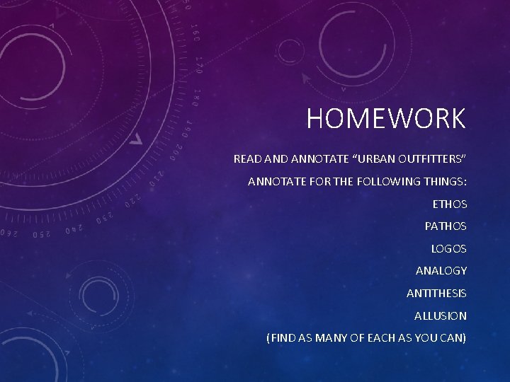 HOMEWORK READ ANNOTATE “URBAN OUTFITTERS” ANNOTATE FOR THE FOLLOWING THINGS: ETHOS PATHOS LOGOS ANALOGY