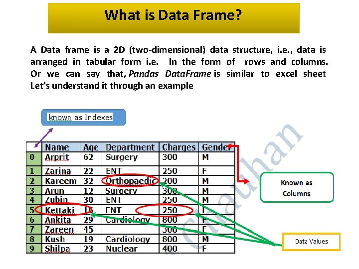 What is Data Frame? A Data frame is a 2 D (two-dimensional) data structure,