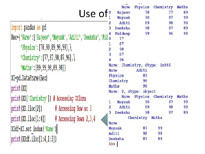 Use of iloc Here end index is excluded 