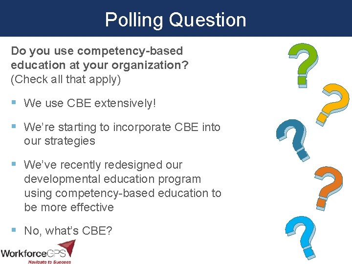 Polling Question Do you use competency-based education at your organization? (Check all that apply)