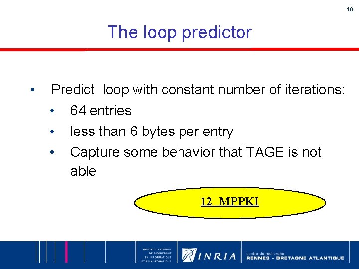 10 The loop predictor • Predict loop with constant number of iterations: • •