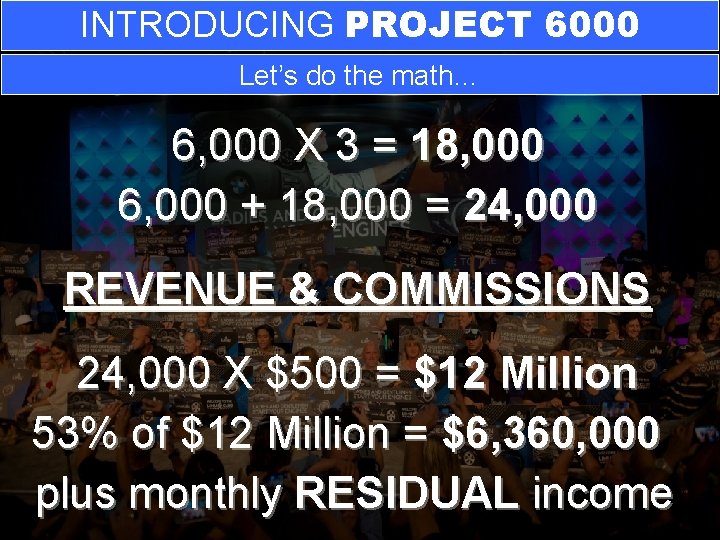 INTRODUCING PROJECT 6000 Let’s do the math… 6, 000 X 3 = 18, 000