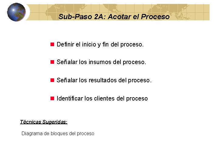 Sub-Paso 2 A: Acotar el Proceso n Definir el inicio y fin del proceso.