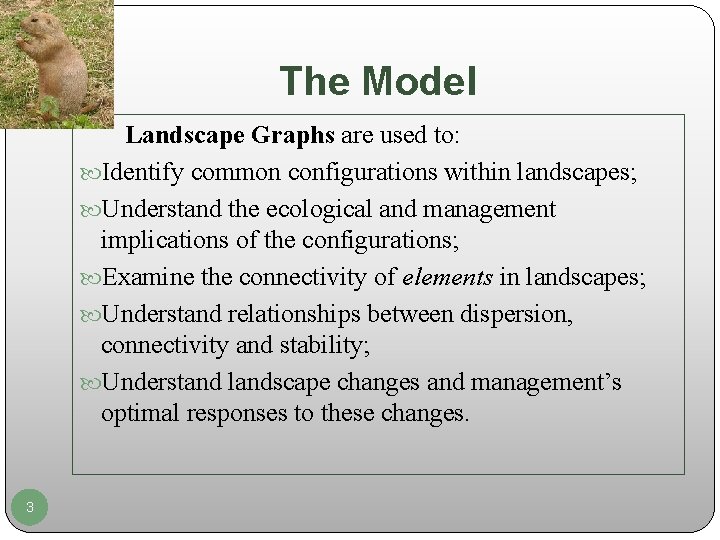 The Model Landscape Graphs are used to: Identify common configurations within landscapes; Understand the