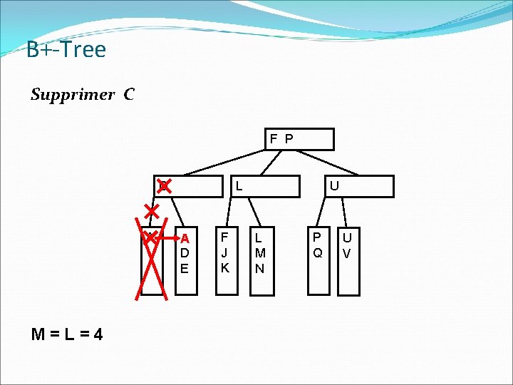 B+-Tree Supprimer C F P D A M=L=4 L A D E F J