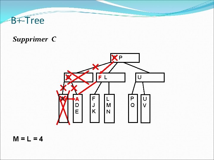 B+-Tree Supprimer C F P D A M=L=4 F L A D E F