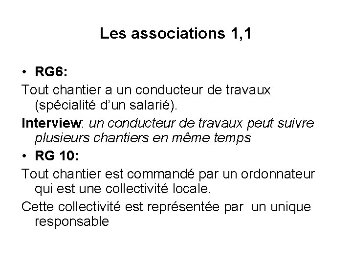 Les associations 1, 1 • RG 6: Tout chantier a un conducteur de travaux