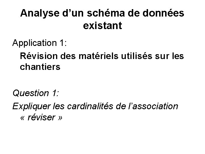 Analyse d’un schéma de données existant Application 1: Révision des matériels utilisés sur les