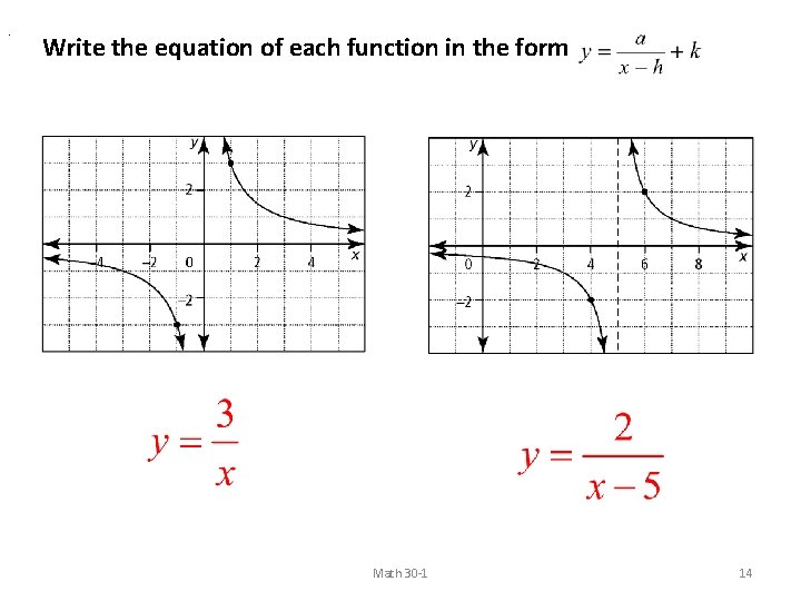 . Write the equation of each function in the form Math 30 -1 14