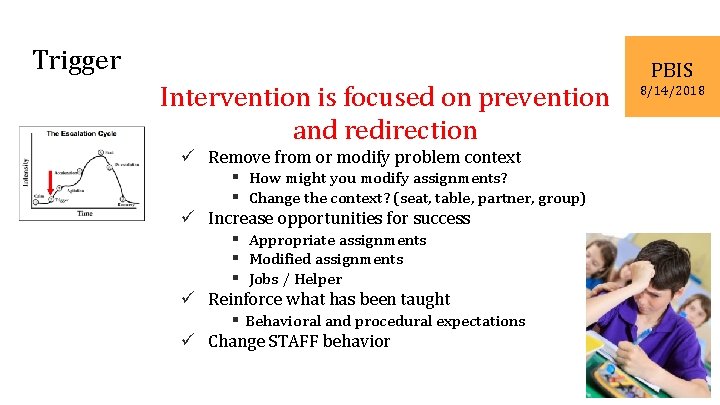 Trigger Intervention is focused on prevention and redirection ü Remove from or modify problem