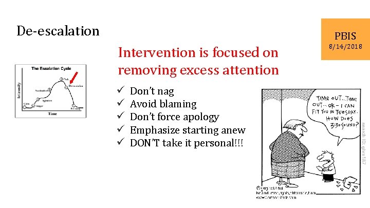 De-escalation PBIS Intervention is focused on removing excess attention ü ü ü Don’t nag