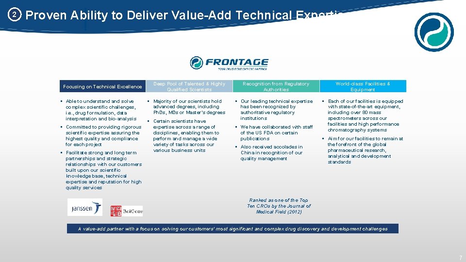 2 Proven Ability to Deliver Value-Add Technical Expertise Focusing on Technical Excellence § Able