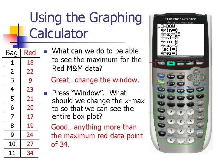 Using the Graphing Calculator Bag Red 1 2 3 4 n 18 22 5