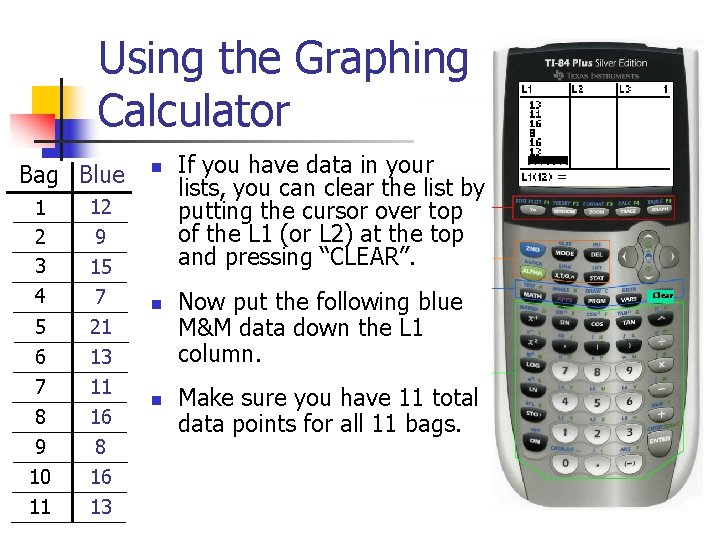 Using the Graphing Calculator Bag Blue 5 6 7 8 9 12 9 15