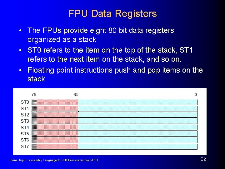 FPU Data Registers • The FPUs provide eight 80 bit data registers organized as