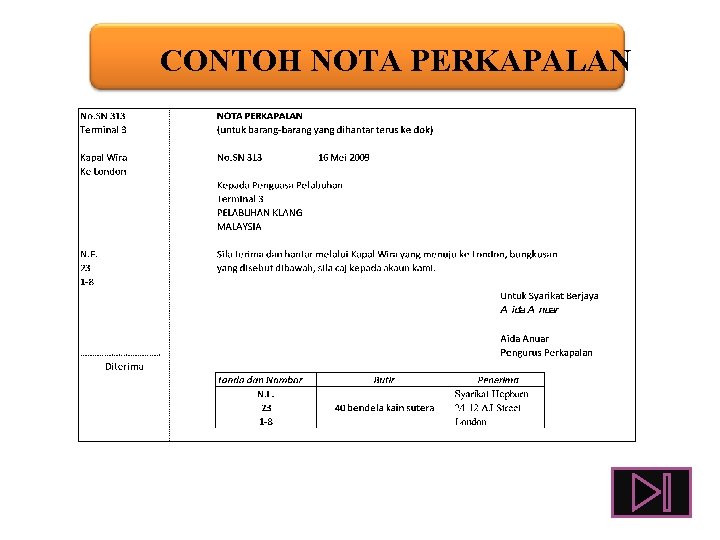 CONTOH NOTA PERKAPALAN 