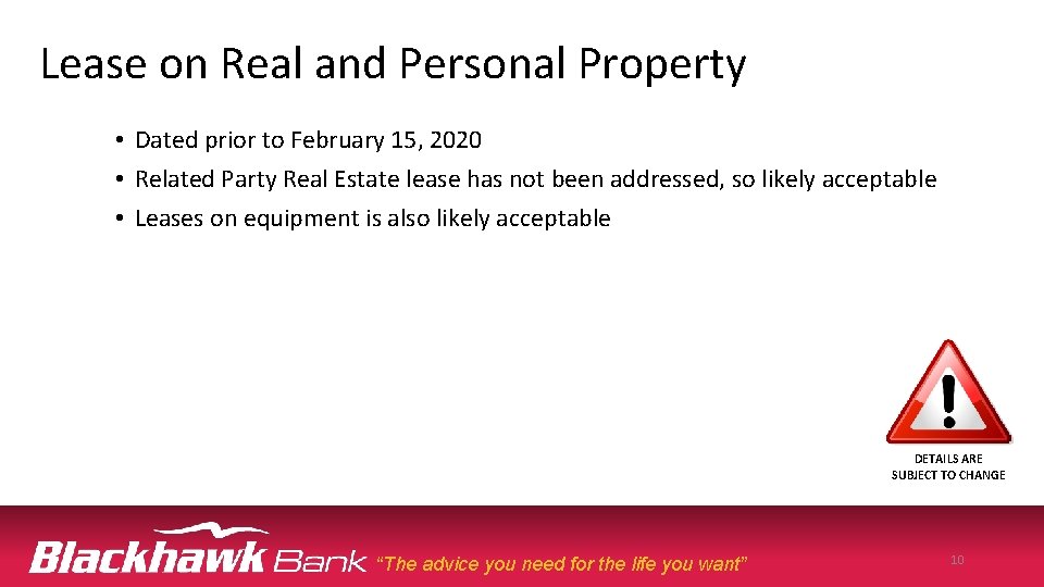 Lease on Real and Personal Property • Dated prior to February 15, 2020 •