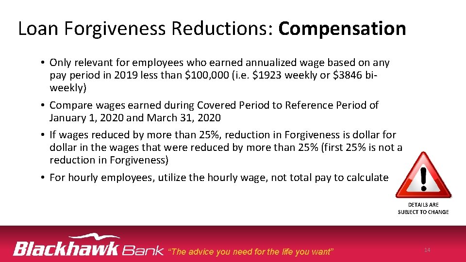 Loan Forgiveness Reductions: Compensation • Only relevant for employees who earned annualized wage based