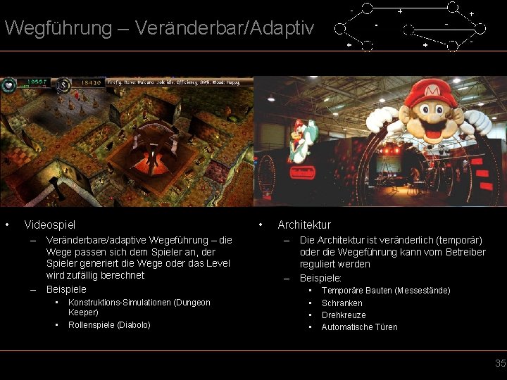 Wegführung – Veränderbar/Adaptiv • Videospiel – Veränderbare/adaptive Wegeführung – die Wege passen sich dem