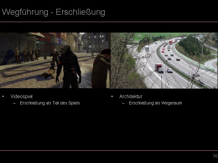 Wegführung - Erschließung • Videospiel – Erschließung als Teil des Spiels • Architektur –