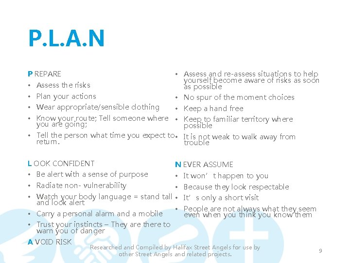 P. L. A. N • Assess and re-assess situations to help yourself become aware