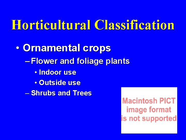 Horticultural Classification • Ornamental crops – Flower and foliage plants • Indoor use •