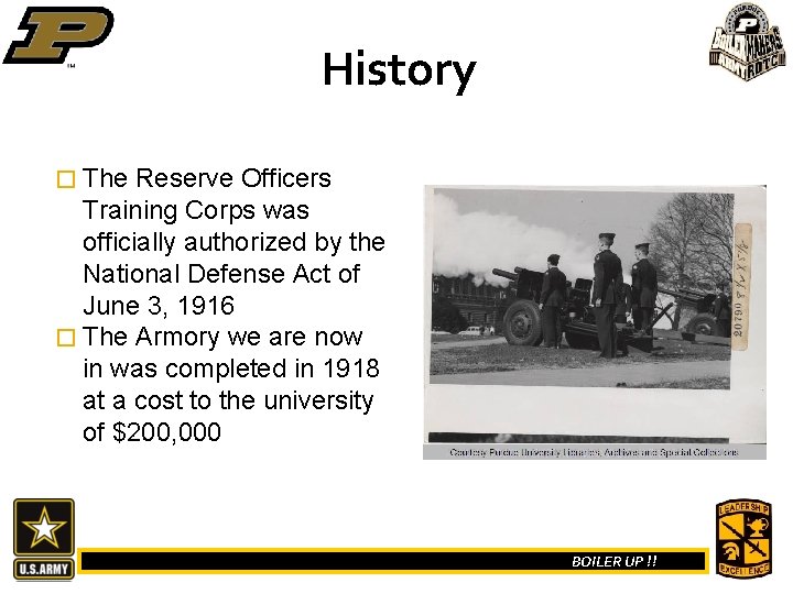 History � The Reserve Officers Training Corps was officially authorized by the National Defense