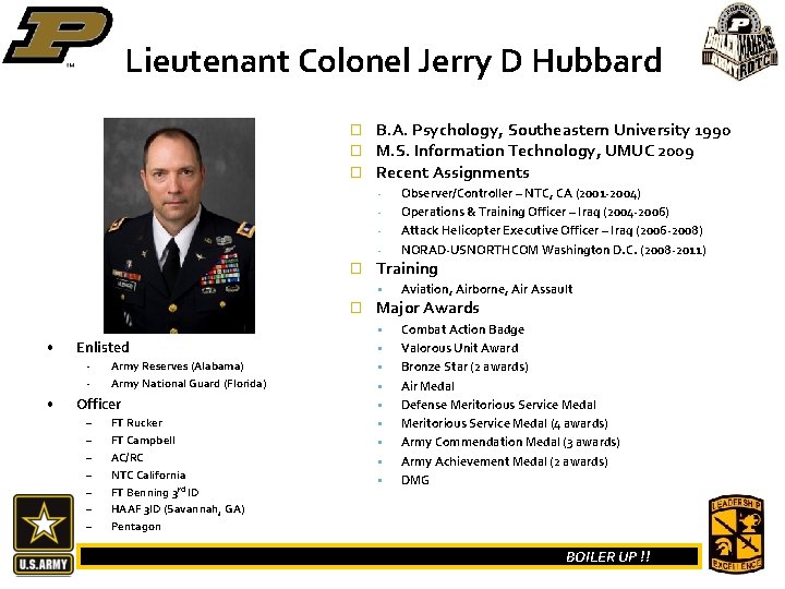 Lieutenant Colonel Jerry D Hubbard � � � B. A. Psychology, Southeastern University 1990