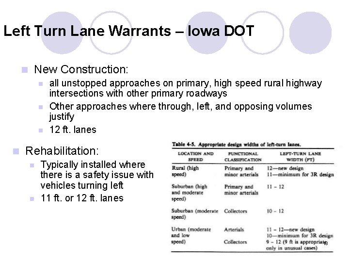 Left Turn Lane Warrants – Iowa DOT n New Construction: n n all unstopped