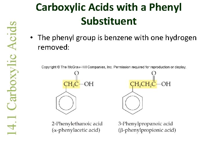 14. 1 Carboxylic Acids with a Phenyl Substituent • The phenyl group is benzene