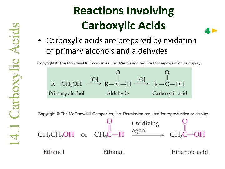 14. 1 Carboxylic Acids Reactions Involving Carboxylic Acids • Carboxylic acids are prepared by
