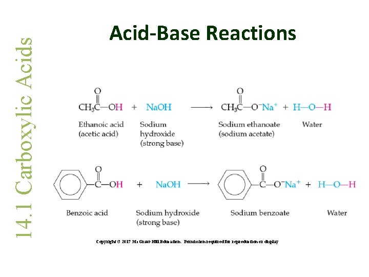 14. 1 Carboxylic Acids Acid-Base Reactions Copyright © 2017 Mc. Graw-Hill Education. Permission required