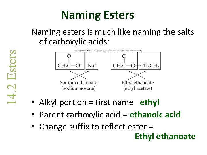 Naming Esters 14. 2 Esters Naming esters is much like naming the salts of