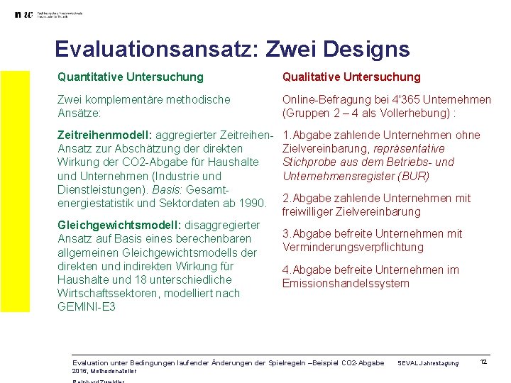 Evaluationsansatz: Zwei Designs Quantitative Untersuchung Qualitative Untersuchung Zwei komplementäre methodische Ansätze: Online-Befragung bei 4'365