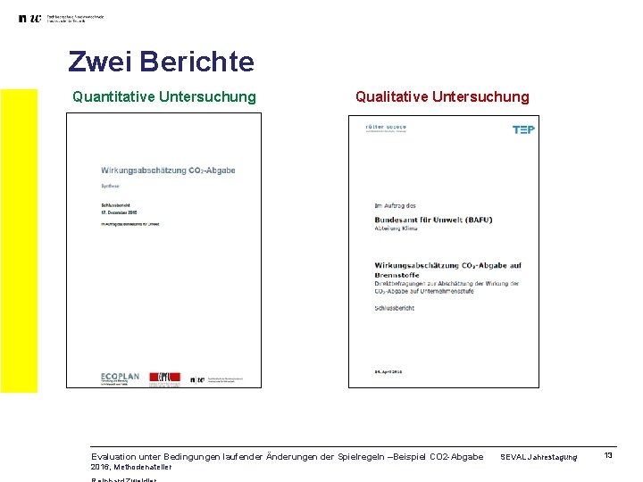 Zwei Berichte Quantitative Untersuchung Qualitative Untersuchung Evaluation unter Bedingungen laufender Änderungen der Spielregeln –Beispiel