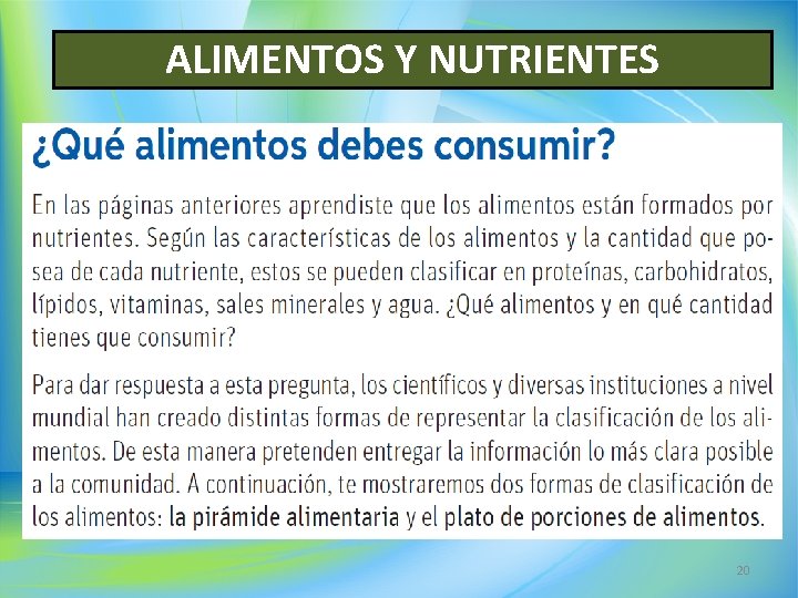 ALIMENTOS Y NUTRIENTES 20 