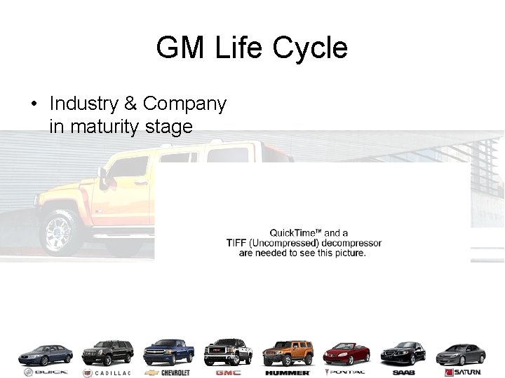 GM Life Cycle • Industry & Company in maturity stage 