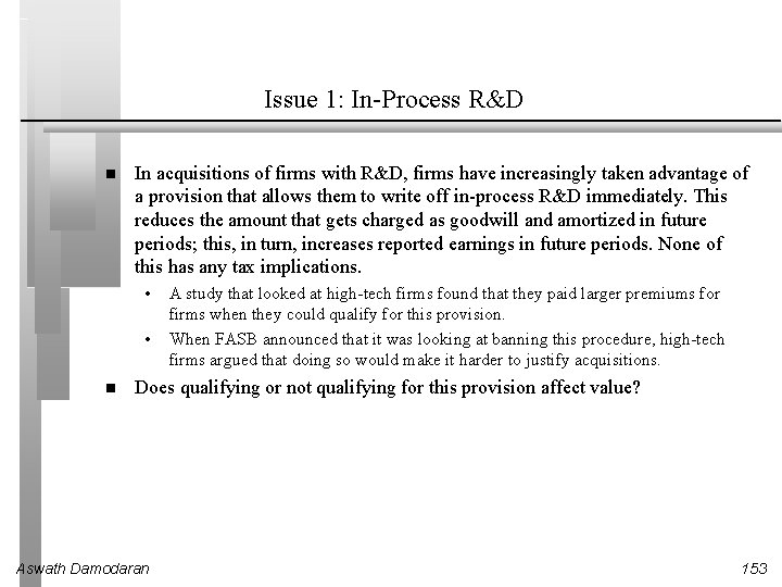 Issue 1: In-Process R&D In acquisitions of firms with R&D, firms have increasingly taken