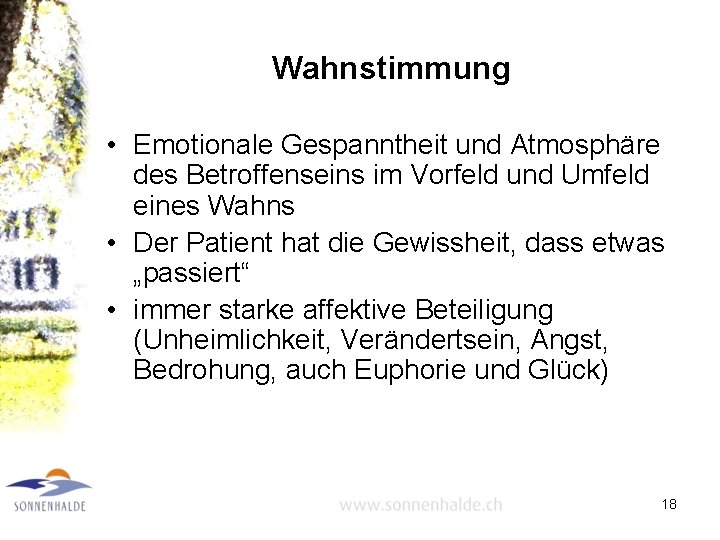 Wahnstimmung • Emotionale Gespanntheit und Atmosphäre des Betroffenseins im Vorfeld und Umfeld eines Wahns
