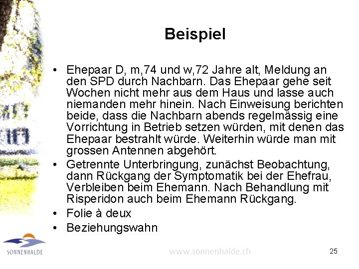 Beispiel • Ehepaar D, m, 74 und w, 72 Jahre alt, Meldung an den