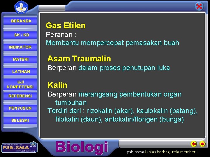 BERANDA SK / KD INDIKATOR MATERI LATIHAN UJI KOMPETENSI REFERENSI PENYUSUN SELESAI Gas Etilen