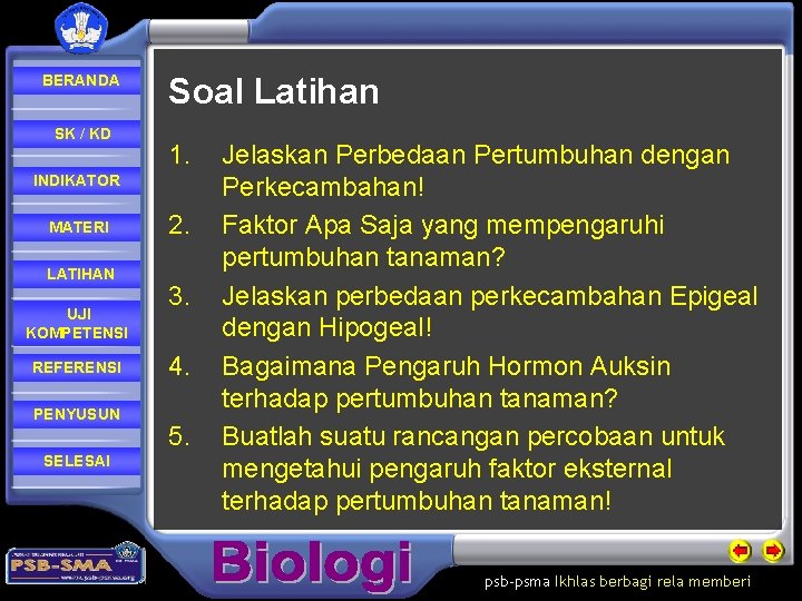 BERANDA SK / KD Soal Latihan 1. INDIKATOR MATERI LATIHAN UJI KOMPETENSI REFERENSI PENYUSUN